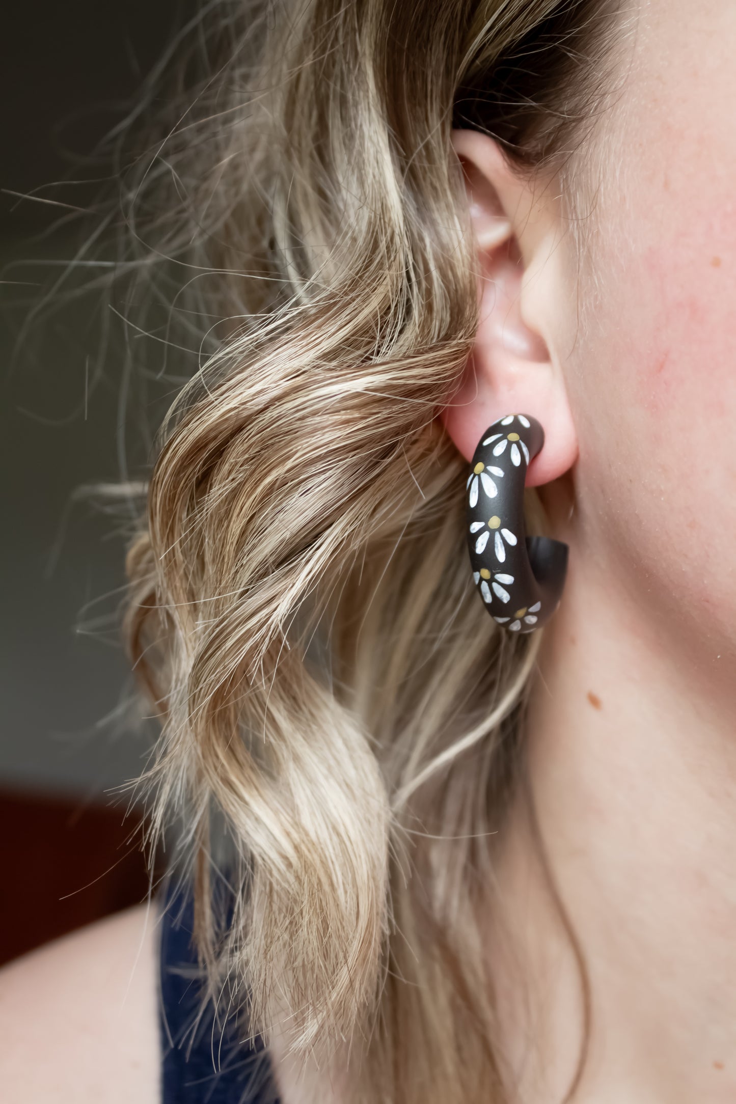 Hand Painted Daisy Hoops